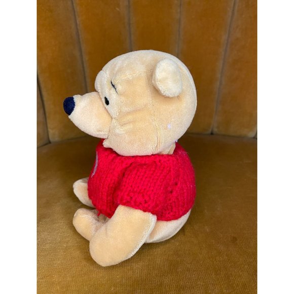 DISNEY POOH with RED Knit SWEATER and White Heart - Mini Bean Bag 8" - NWT - Picture 4 of 8